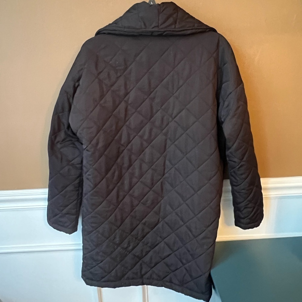 Madison Black Quilted Puffer Coat Size M Long Quiet Luxury Oversized VTG - Picture 3 of 4